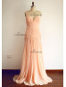 Peach Sweetheart Chiffon Slit Long Prom Dress